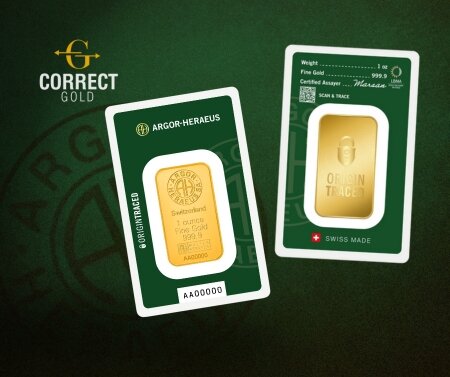 Befektetési arany: Argor Heraeus Origin Traced 1 uncia arany | © Correct Gold